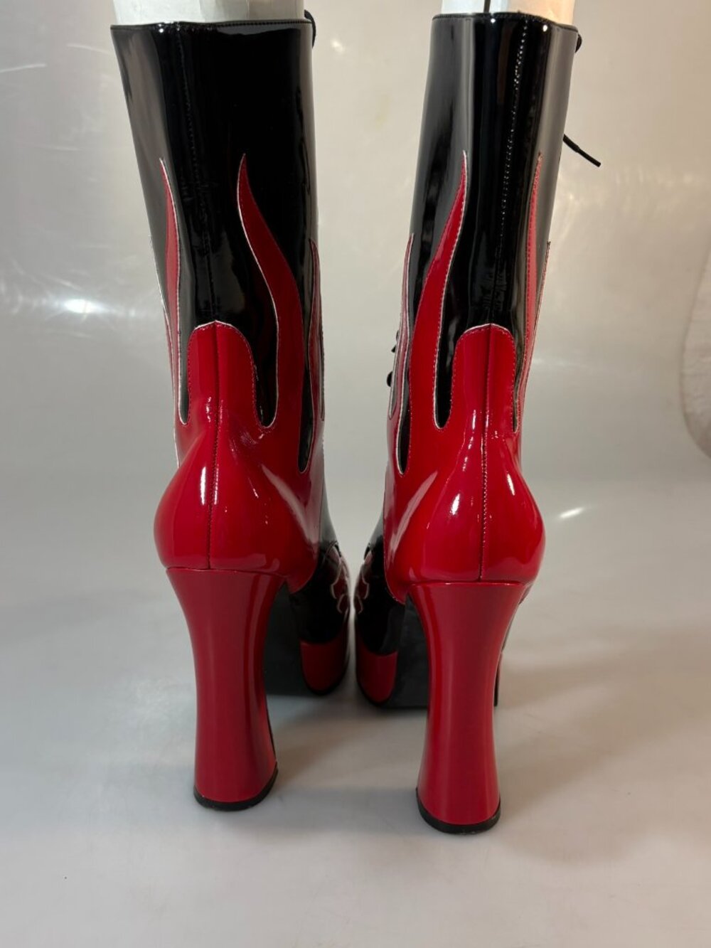 Pleaser 9 Black Red Patent Flame Lace-Up 5" Platform Heels Boots Easy 3010 - Picture 5 of 9